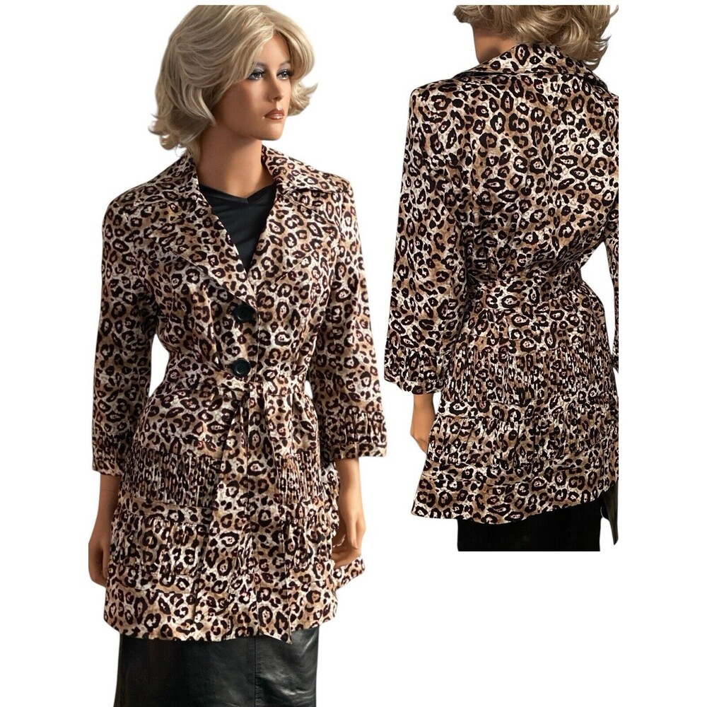 MULTIPLES Women’s Size M Jacket Leopard Blazer Ruching Sleeves